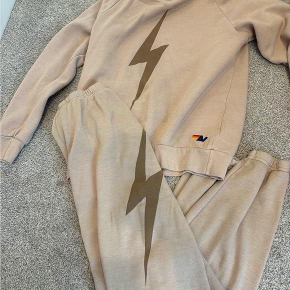 Aviator Nation Other - Aviator Nation Beige Crewneck with Lightning Bolt and Matching SweatPants